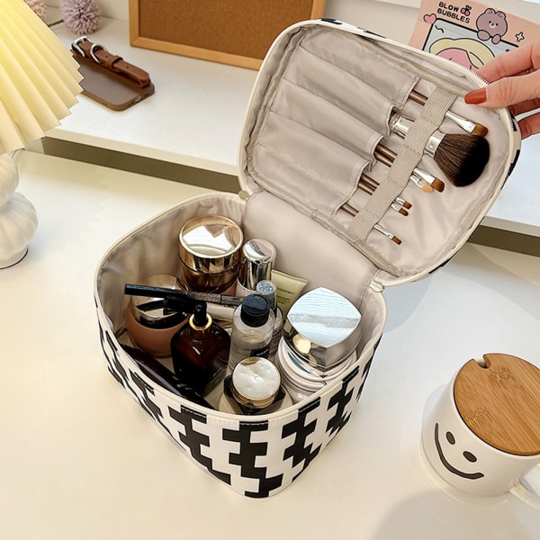 Vintage schackbrädetryckt kosmetisk väska, bärbar printed , toalettväska med stor kapacitet