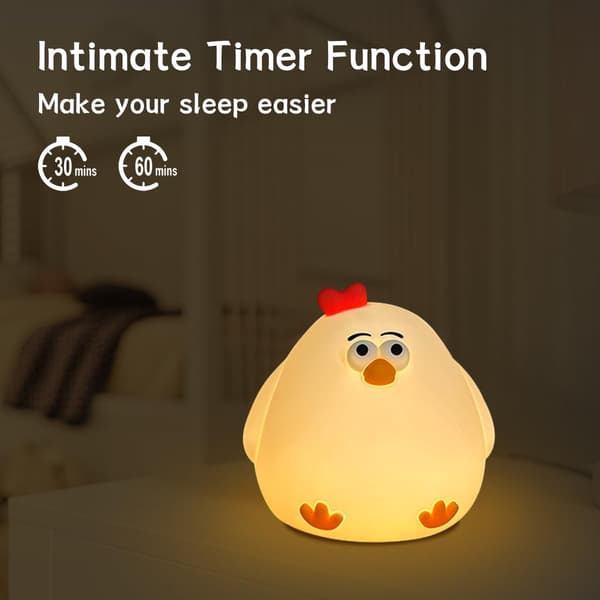 Nattlys for barn, søt silikon kyllinglampe til barnerommet for baby