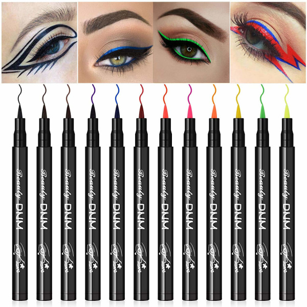 12 Färger Matt Flytande Eyeliner Färgglad Set, Svart Blå Grön Röd Gul Vit Flytande Eyeliner Pen Färgad Eyeliner Set, Eyeliner