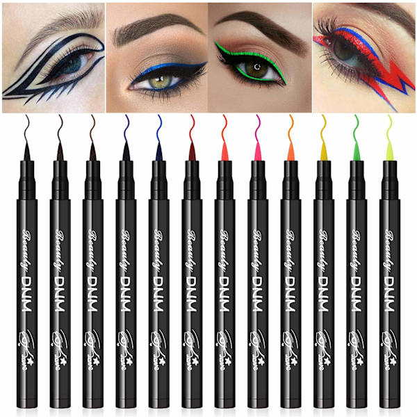 12 Väriä Matta Nestemäinen Eyeliner Värikäs Set, Musta Sininen Vihreä Punainen Keltainen Valkoinen Nestemäinen Eyeliner Kynä Värillinen Eyeliner Set, Eyeliner