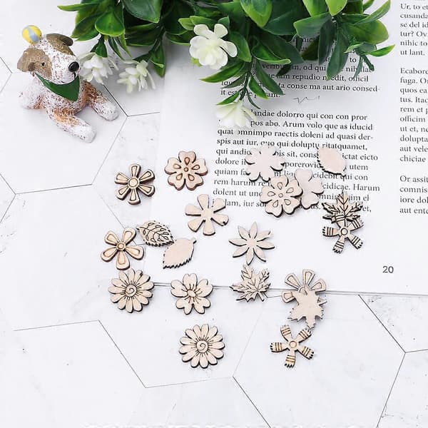 100 deler/sett Blomsterblader Treskive-sett Rustikk Treutskjæring Håndverksrekvisita