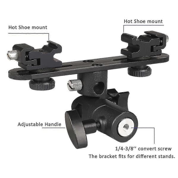 Dobbel blitsbrakett 2-blitsko-feste Speedlight-stativ Paraplyholder Blitsfyllingslys-brakett for DSLR-kamera