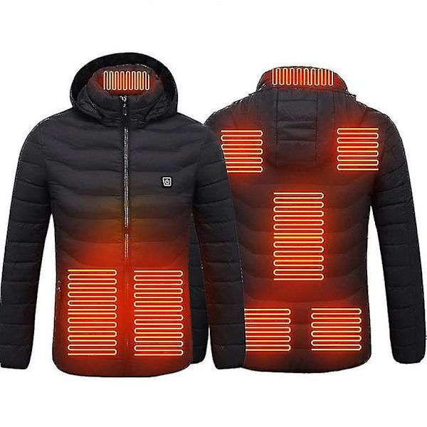 Oppvarmet jakke Vinter utendørs varm Elektrisk oppvarmet jakke 8 oppvarmede soner for å holde varmen Black 2XL