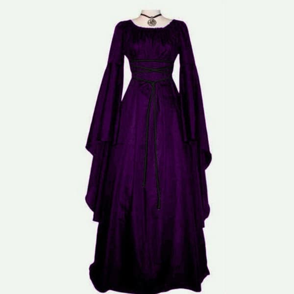 Damklänning medeltida viktoriansk Halloweenklänning Black L