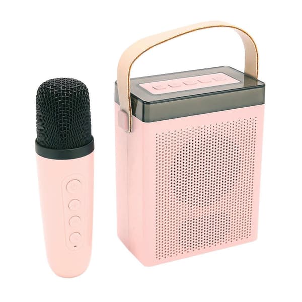 Karaokemaskin Multifunksjonell RGB-belysning Bærbar Bluetooth-høyttaler med 2 trådløse mikrofoner for voksne og barn Rosa
