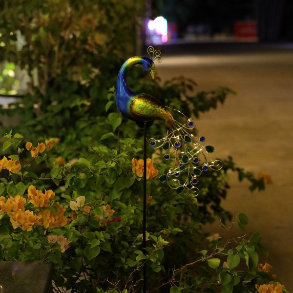 Metal Peacock Garden Solar Lights Udendørs dekorative havestake Lights - Vandtæt Peacock Solar Landscape LED Path Li