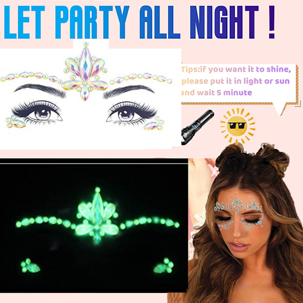 Rhinestone Face Gems Jewels, Rave Crystals Face Gems Stick on, style 4
