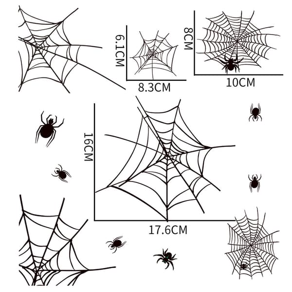 4 sett statiske klistremerker for Halloween dekorasjon flaggermus spindelvev