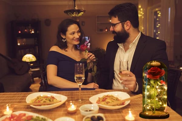 Skønheden og Udyret Rose, Evig Rose Glas Kuple med LED L