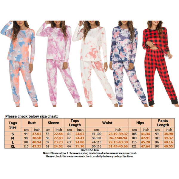 Kvinnor Crew Neck Lounge Set Tie Dye Nightwear Style-C M