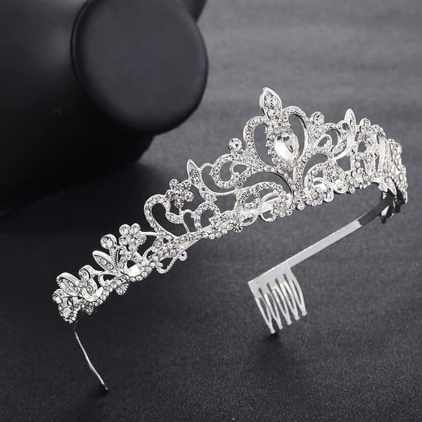 #Krystal Kronen Brudes Tiara med Kam (1 stk sølv)#
