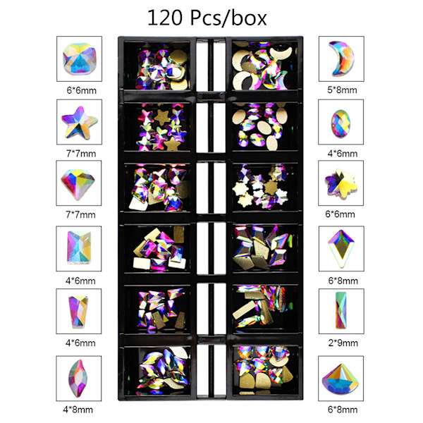 120 st 3D Nail rt Rhinestones Multi-Shape Glas Glänsande Flatback Stones Dekor A