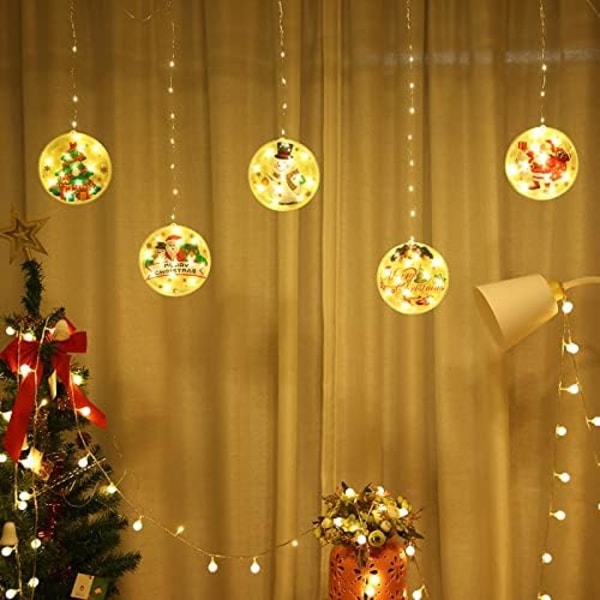 Julgardin sagolampa med 5 justerbara julhängen, 1,5m x 0,7m väggmonterad LED-lampa