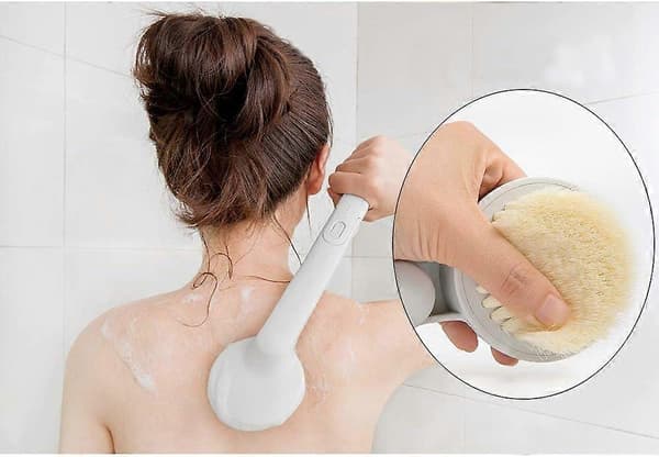 2 stk. foldbar kropsbørste, langskaftet badebørste til rejser, brusebørste med ultrabløde børster (hvid, 35,5 cm)