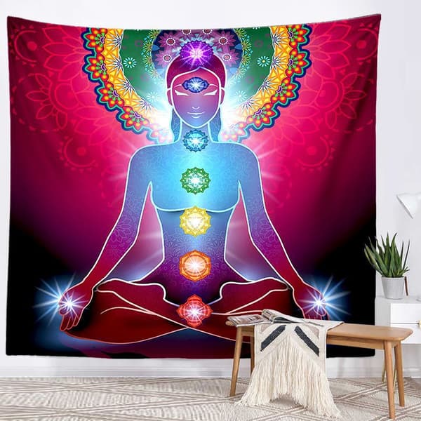 Väggtapet, Chakra 7 Indisk gobeläng Vägghängande Buddha Statu