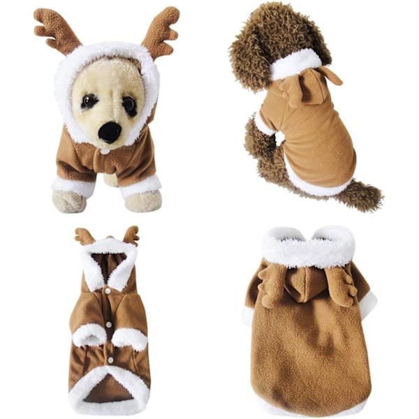 Hund Katt Jul Ren Dräkt, Rolig Pet Älg Cosplay Klänning, Valp Fleece Outfits Varm Luvtröja Xmas Apparel Kläder M