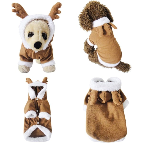 Hund Katt Jul Ren Dräkt, Rolig Pet Älg Cosplay Klänning, Valp Fleece Outfits Varm Luvtröja Xmas Apparel Kläder S