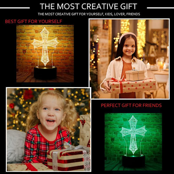 Kristus Jesus kors 3D optisk illusion LED sovrum dekor Sle