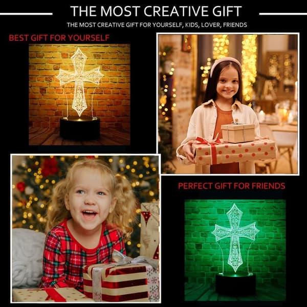 Kristus Jesus kors 3D optisk illusjon LED soveromsdekor Sle