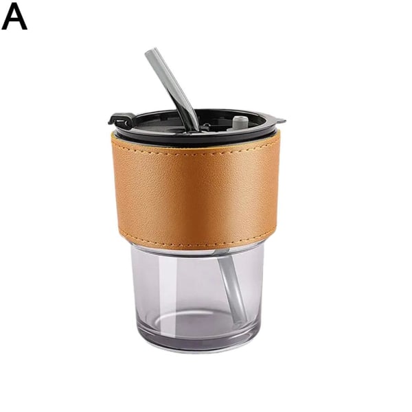Lock och sugrör Transparent Bambu Cup Mjölk Kaffe Mugg Tea Cup Str smoke grey 400ml