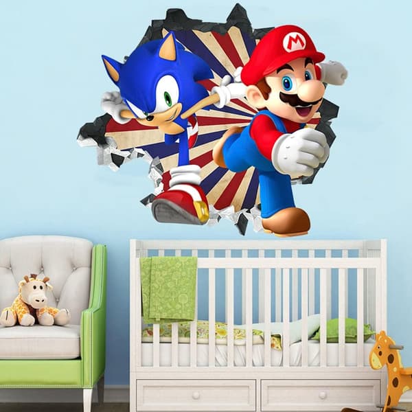 Mario 3D veggklistremerke, tapet, PVC, dekorasjon, 49*42cm