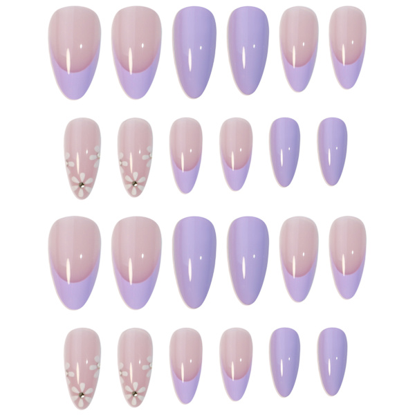 24 st Lila Mandel Lösnaglar Korta, Medium Press on Nails wit