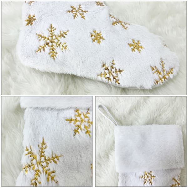 Juletilbehør Julestrømper gavepose broderi snøblomst tabletter store juledekorative gavestrømper