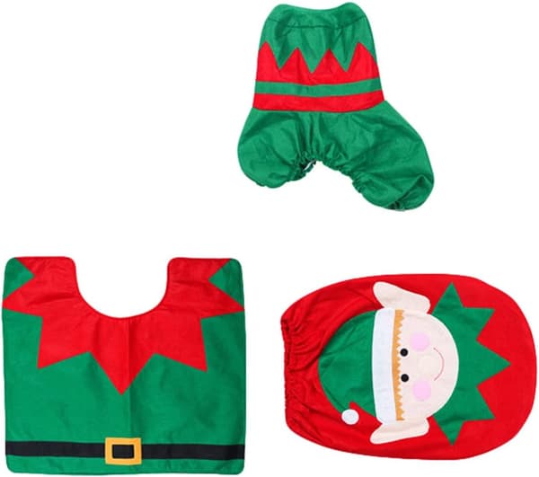 #3-delt toalettsetetrekk og teppe sett for baderom juledekorasjon#
