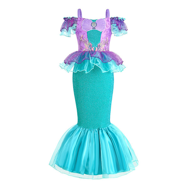 Halloween havfrue Børnekjole Mermaid Princess Kjole Ariel Pige Kjole-Blå Blue 100cm