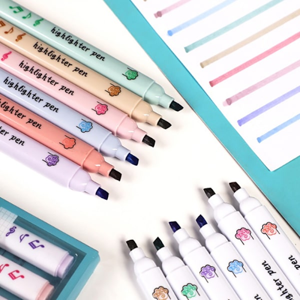 6 stk/sett e Cat Paw Highlighter Soft Oblique Nib Student Drawin B