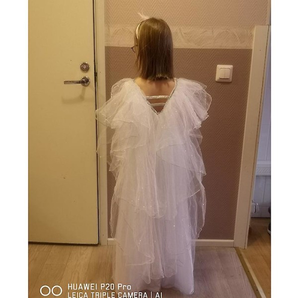 Flickor Vit ängel Cosplay Jul Halloween kostym för barn Änglar Vingar Halo Performance Födelsedagsfest Grupp Finklänning Angel A S