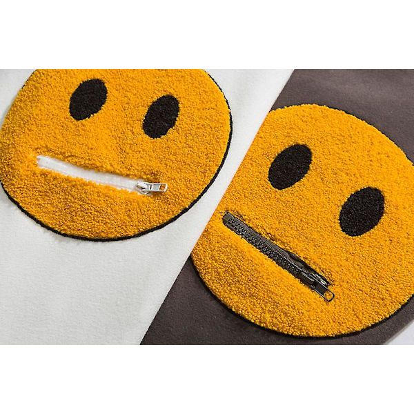 Smiley Patch uvtröja Herr Hip Hop Athleisure Pullover Jacka Herrtopp med dragkedjefickor på sidan L Khaki