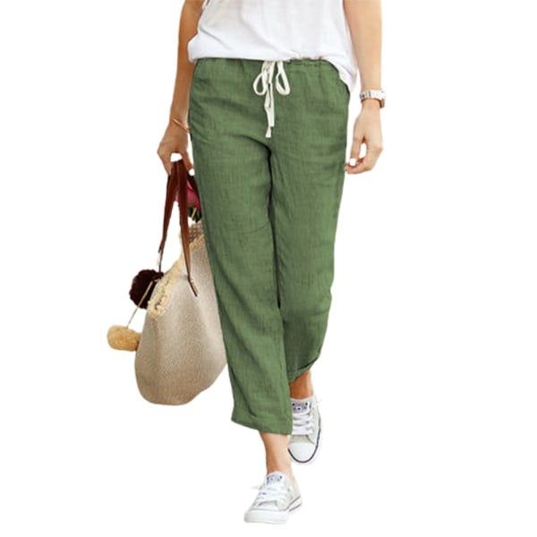 Kvinners ensfargede løse Casual Snøring Elastisk midje bukser green 2XL