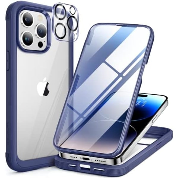 Miracase Glass Series Designad för iPhone 14 Pro Max Case 6,7 tum, [2023 Upgrade] Bumper Case med inbyggd 9H härdat glas Scr Gem Blue