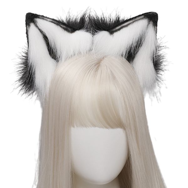 Rev Katt Lang Pels Ører Hår Hodeplagg Ulv Dyr Halloween black White