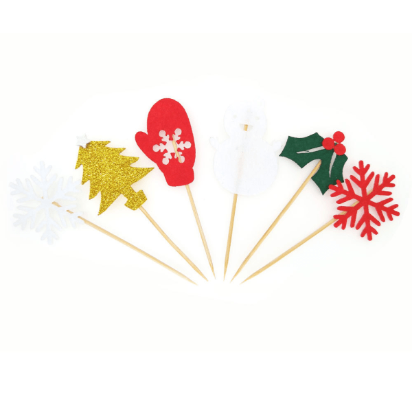 6-pack Christmas Cupcake Toppers Picks, Glitter Cake toppers