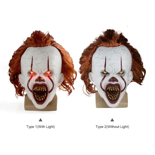 Halloween Mask Skrämmande Pennywise Skrämmande clown Helansikte Skräckkostym Fest Semester Cosplay Dekoration Rekvisita Vuxen