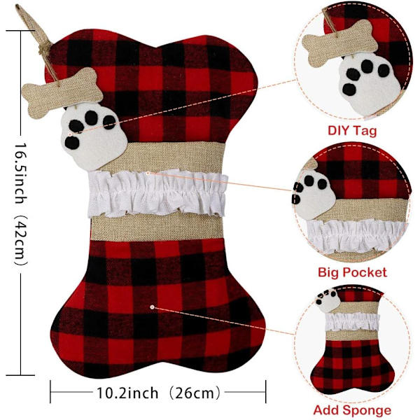 2st Pet Dog Julstrumpor, Burlap Pläd Stor Ben Form