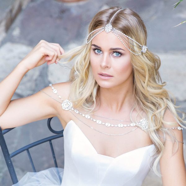 Fashion Crystal Head Chain Elegant Multi-Layer Bride bröllopshåraccessoarer Silver