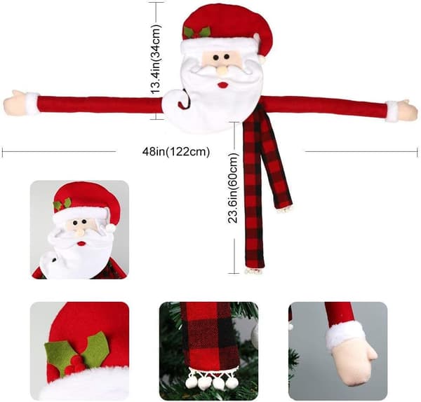 Stor Julgran Topper Hat Claus med Buffalo Pläd Scarf för