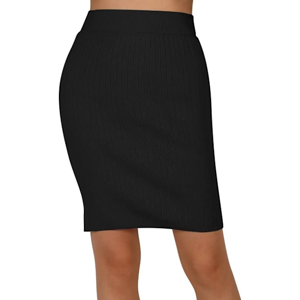 Kvinner med høy midje, halvkropp, ensfarget veske, hoftestrikket skjørt (svart XL) black xl