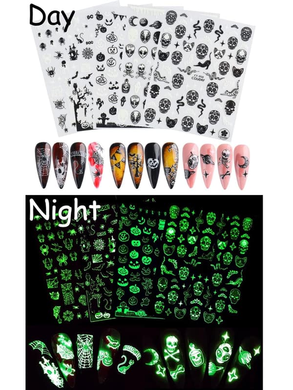 9 ark Halloween Nail Stickers 3D Luminous, TOROKOM Halloween Self
