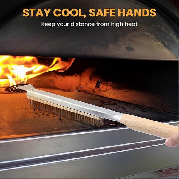 21 tuuman pizzauuniharja kaapimilla, kuparilankainen pizzakiven puhdistusharja grillin puhdistukseen