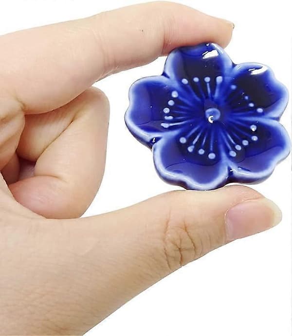 6 STK Elegante Kirsebærblomst Keramiske Spisepindeholder Stativ til Spisepinde, Gafler, Skeer, Knive, Pensler (blå)