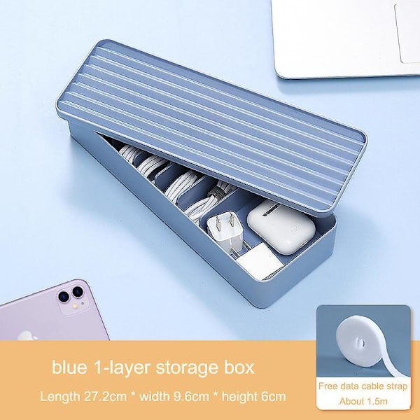 Cable Storage Box Transparent Plastic Data Line Storage Container For Desk Stationery Multifunctional Headset Data Charging Line F blue