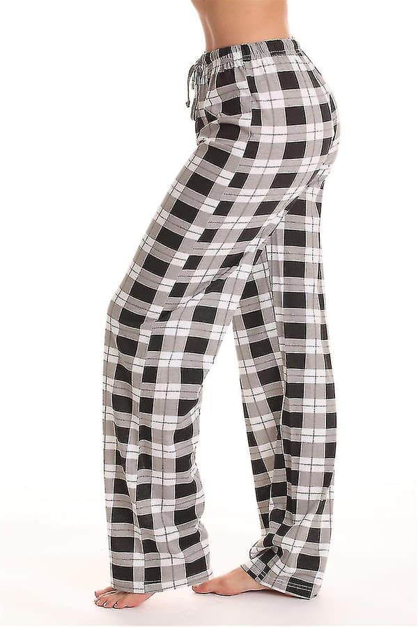 Pyjamasbukser til kvinder med lommer, bløde flannelternede pyjamasbukser til kvinder CNMR black XL