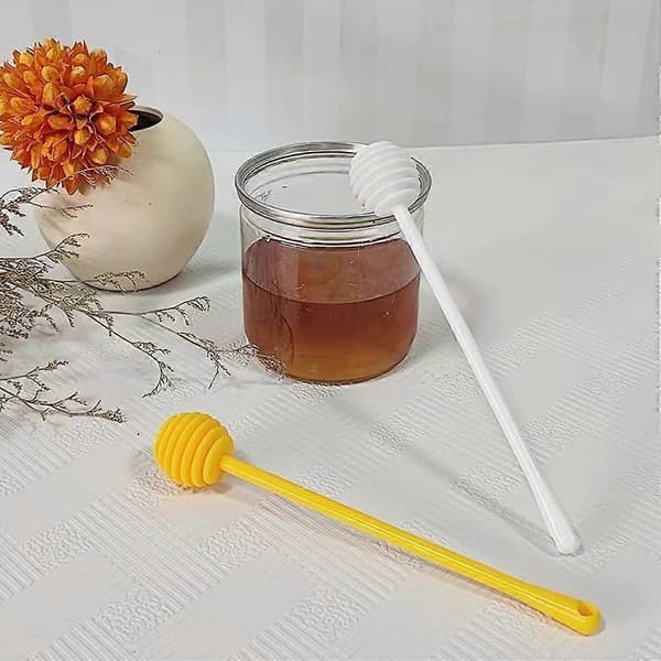 Honingskjeer, honningdispenser, hvit honningmikser i plast