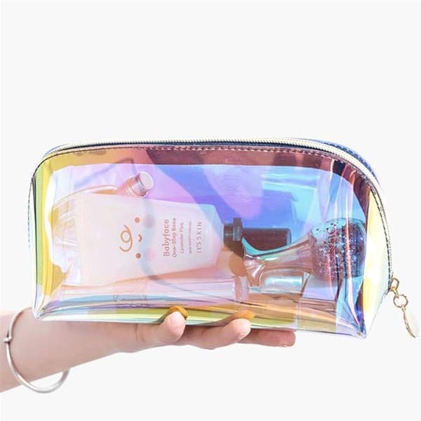 Iriserande sminkväska Transparent Holografisk Smink Stor Kapacitet