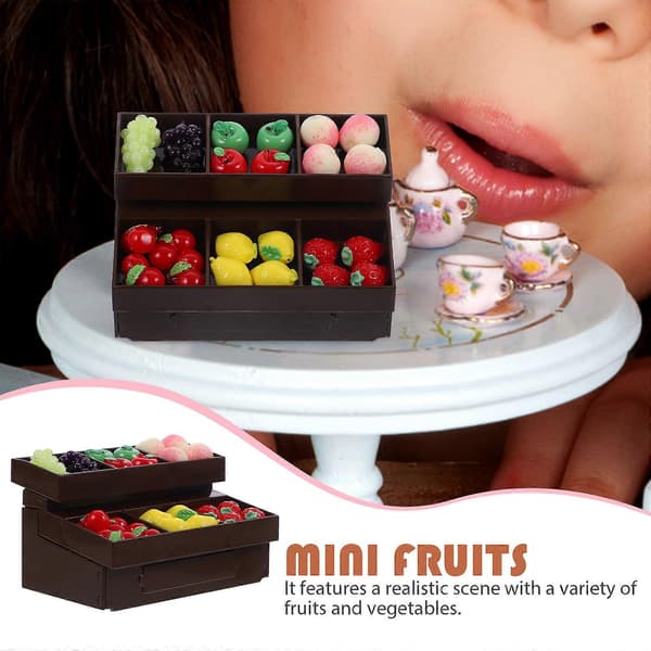 1 sett Mini grønnsaks- og fruktbodmodell med minifrukter