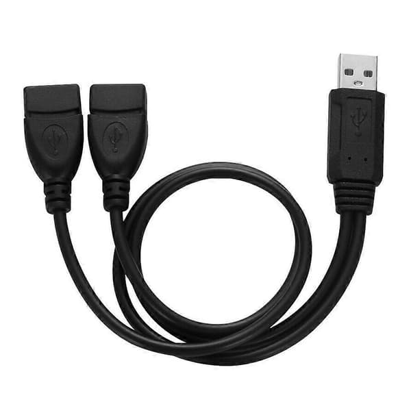 2 stk USB 2.0 A hann til 2 hunn Y-splitter strømkabeladapter forlengelseskabler